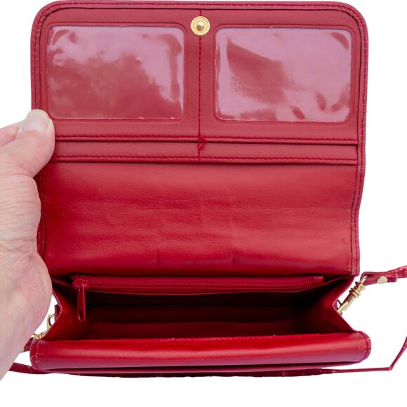 BUXTON Red Leather Crossbody Small Purse Large Organizer Wallet - Picture 9 of 11